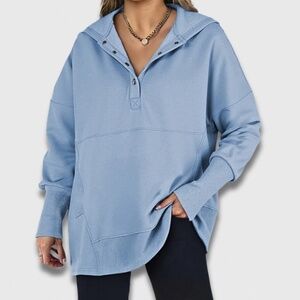 Long Sleeve Dusty Blue Snap Front Hood Shirt Small